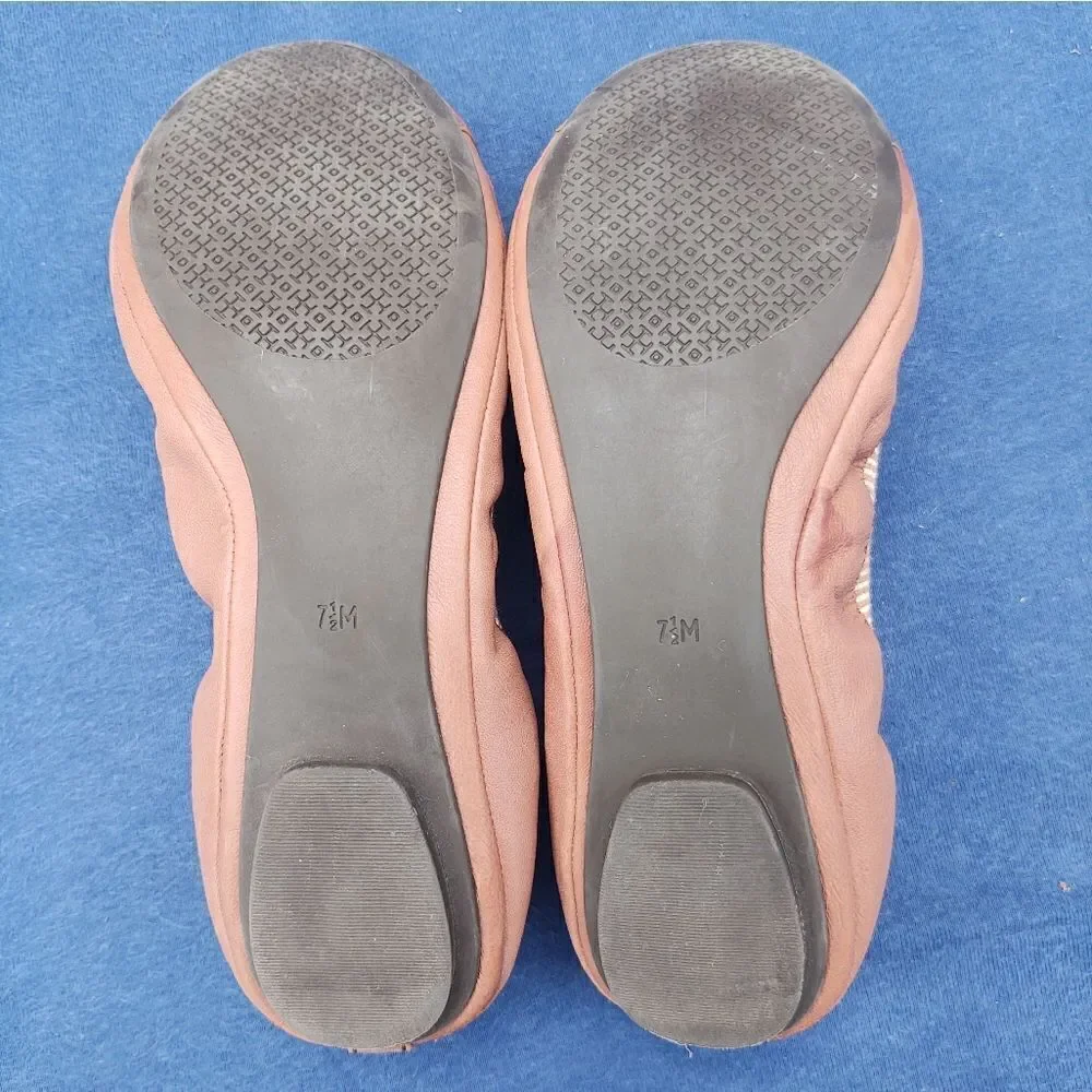 TORY BURCH Brown Leather Scrunch Ballet Flats Size 7.5